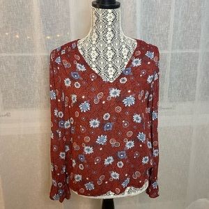 Lucky Brand Floral Blouse size S, Rust Color